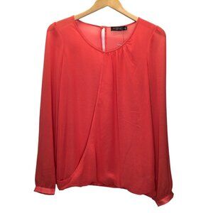 The Limited Blouse Women Medium Orange Long Sleeve Semi Sheer Wrap  Style